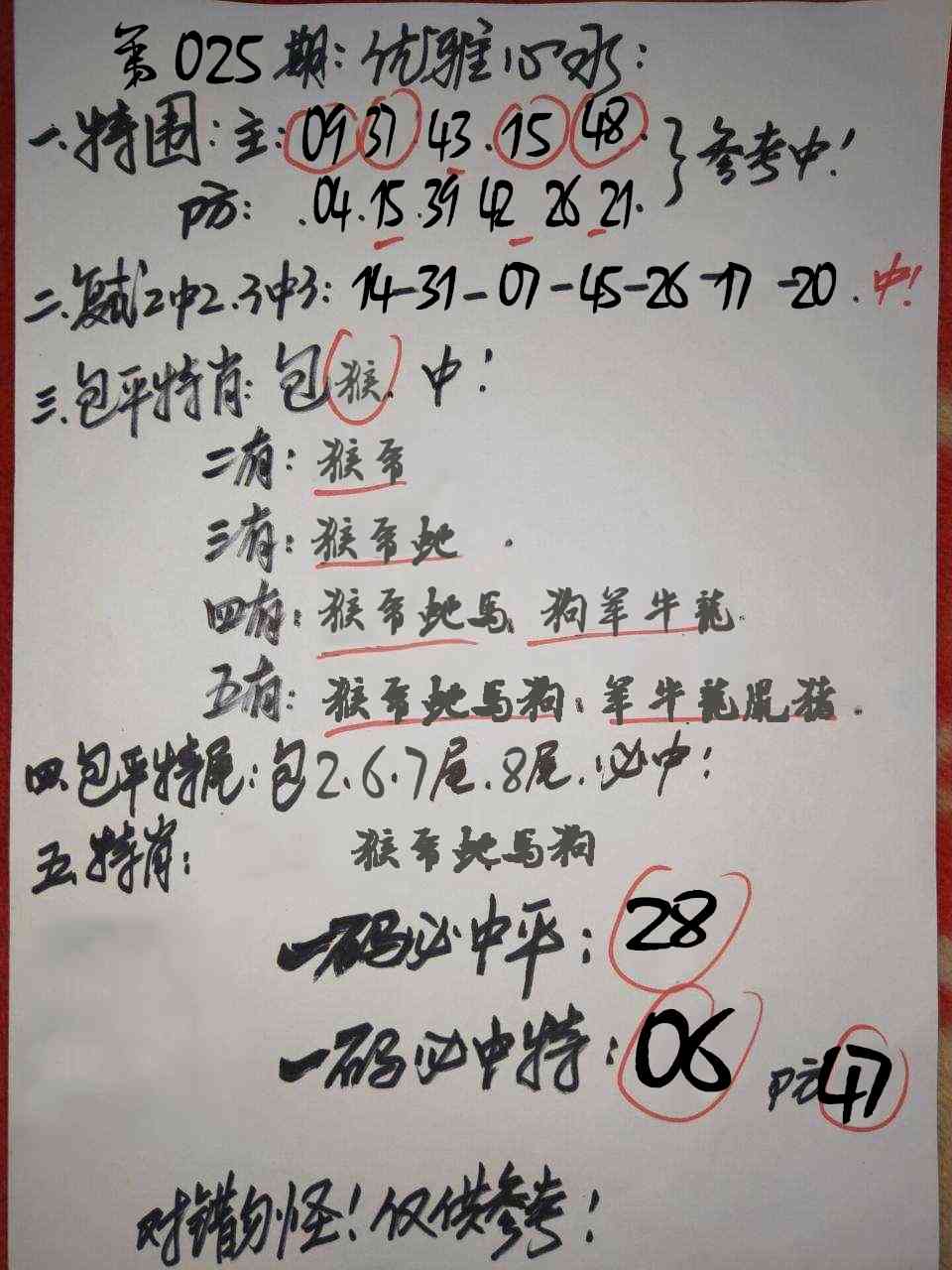 025期：优雅心水，另版跑狗图