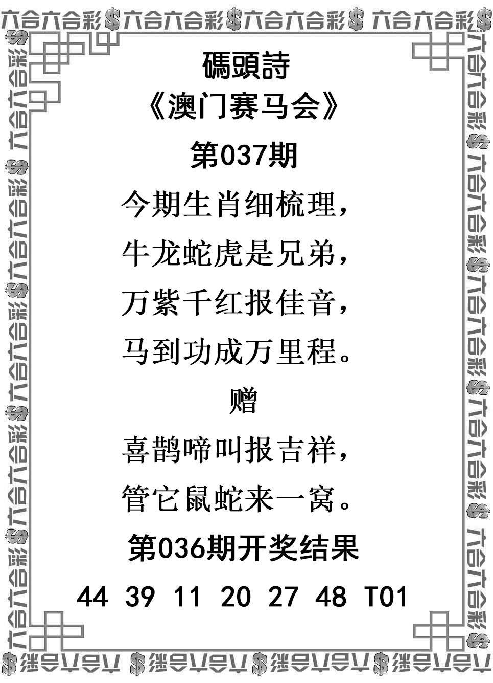 澳门彩第037期码头诗