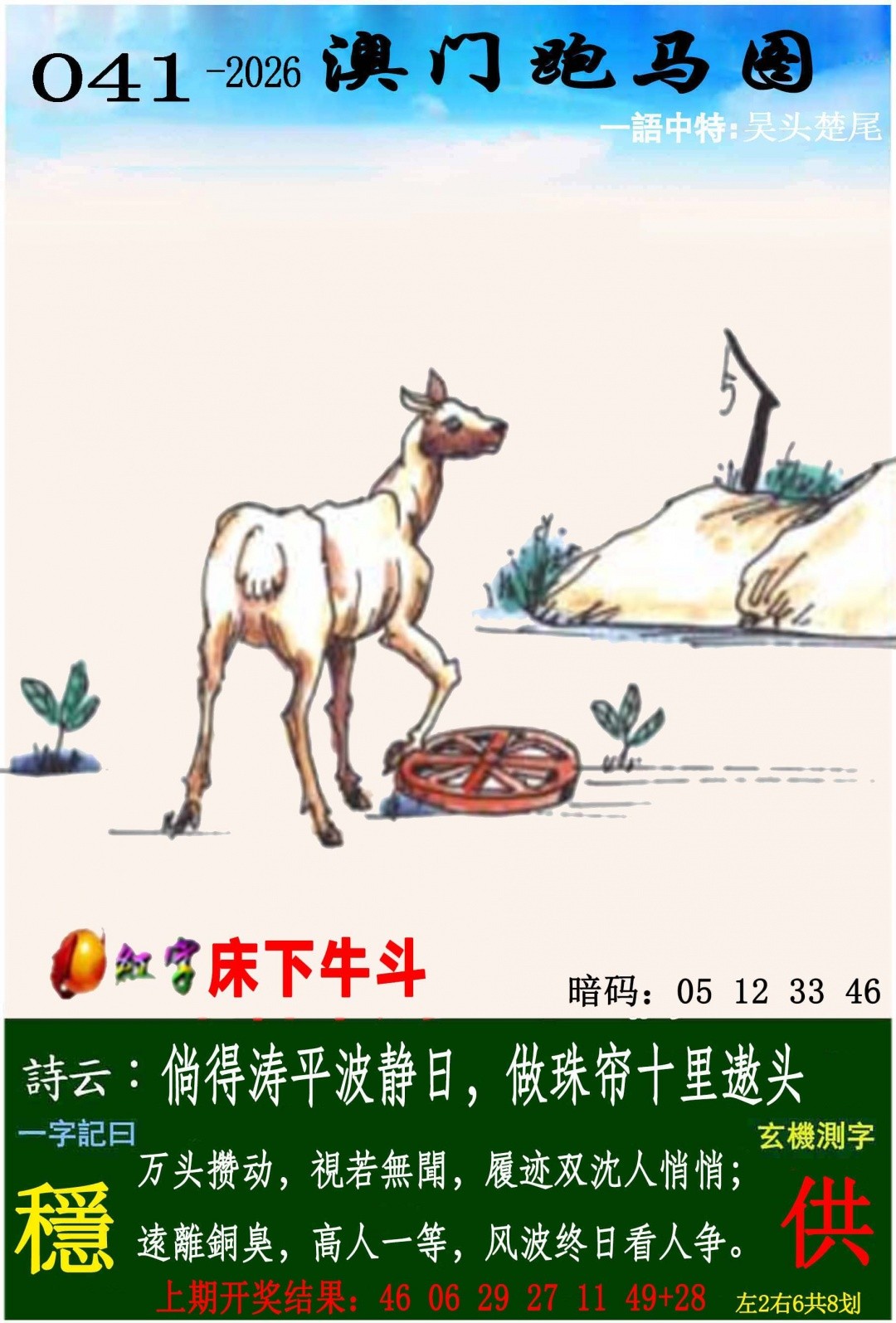 49免费资料，041期跑马图