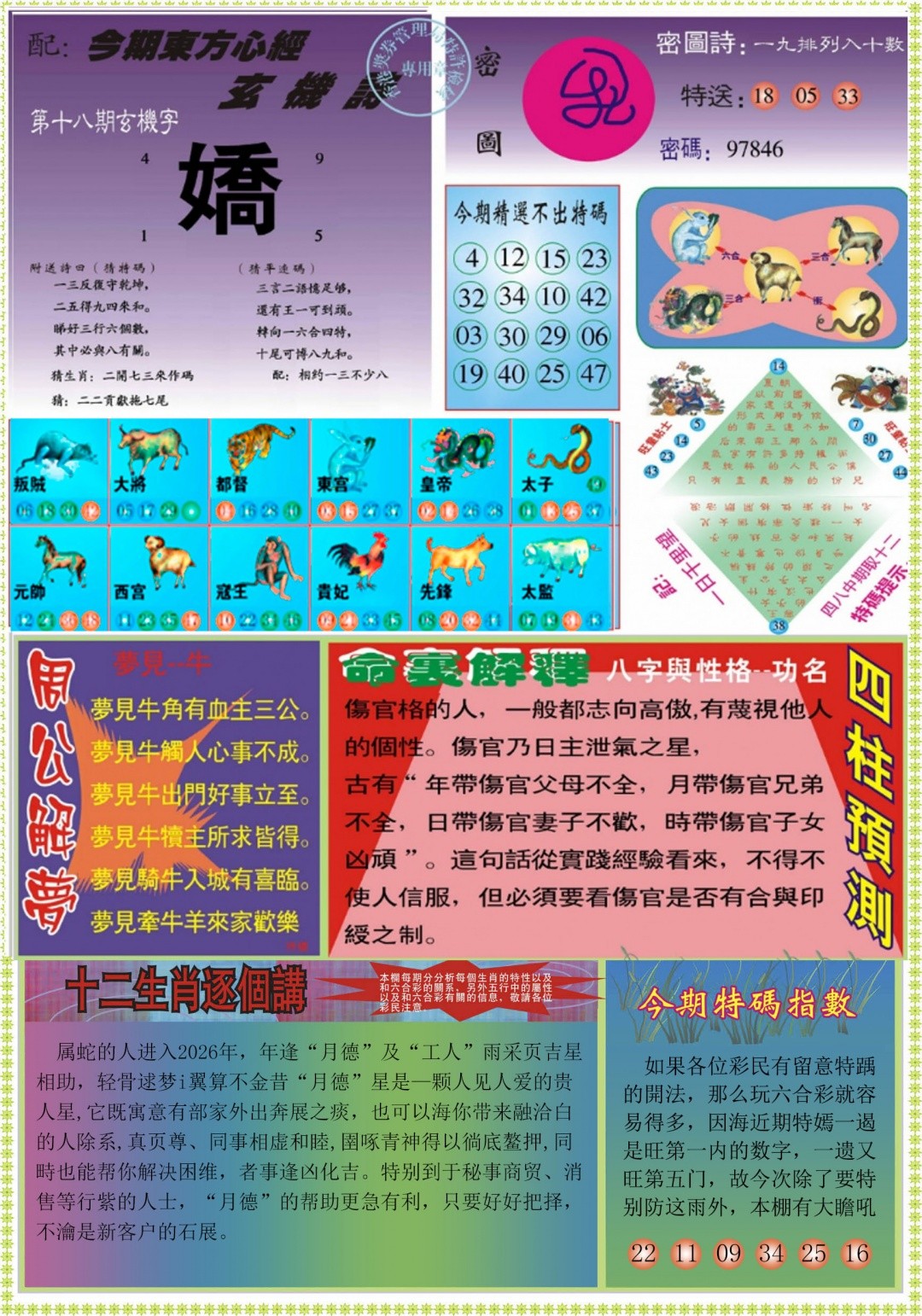 六合彩018期：东方心经B