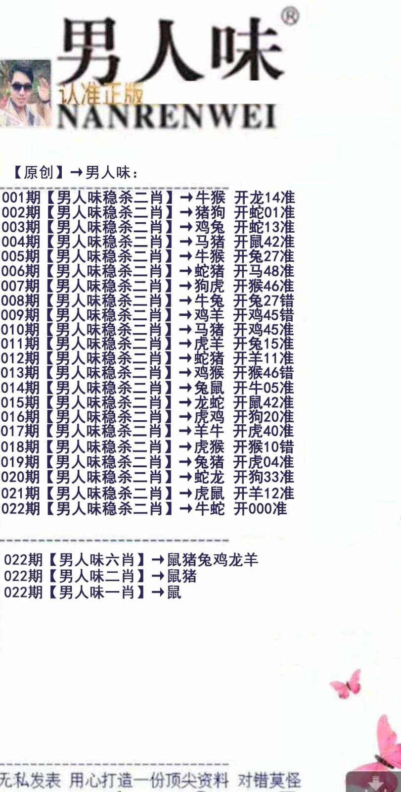 高手解挂牌- 彩二四六彩票：022期男人味