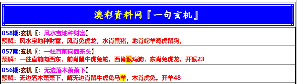 大赢家058期：澳门一句玄机