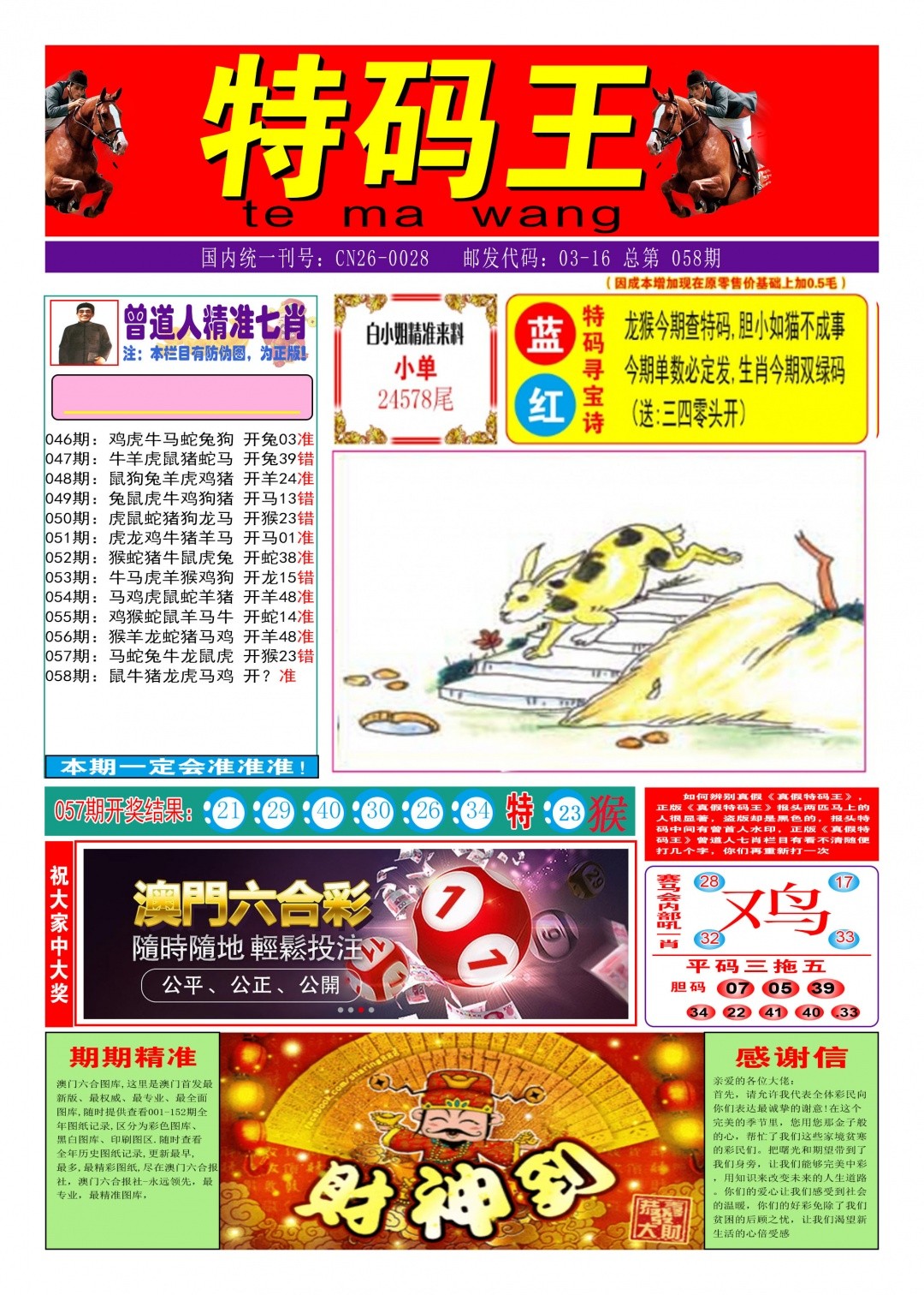 无错输尽光：058期特码王A