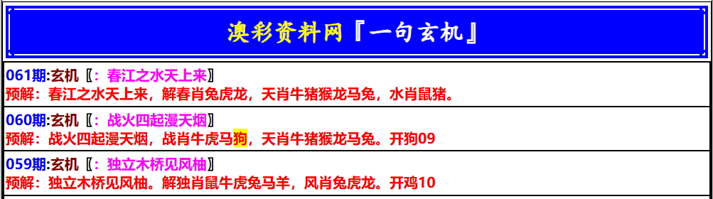 061期：澳门一句玄机，澳门免费资料澳门玄机网