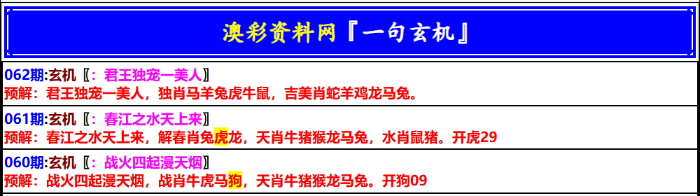 062期：澳门一句玄机，四肖八码每期大公开!!!