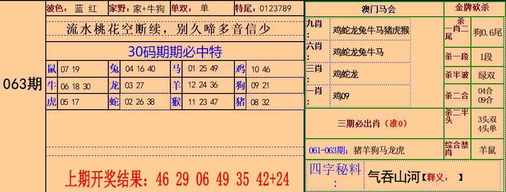 118图库 - 香港黄大仙063期：30码中特
