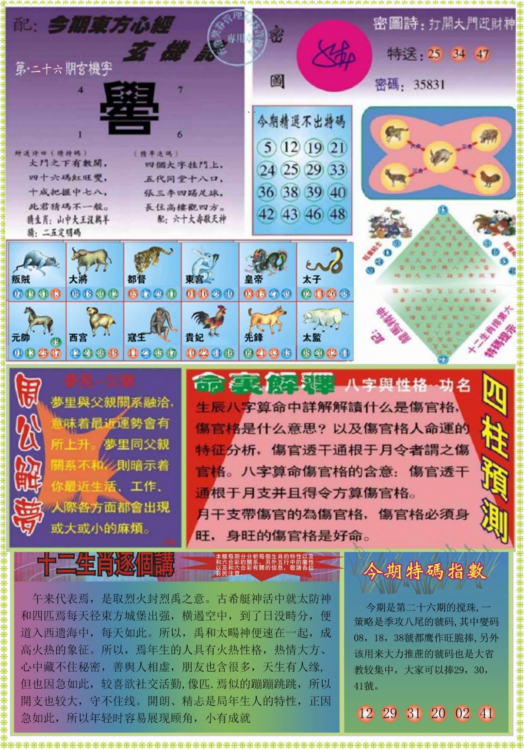 六合宝典026期：东方心经B