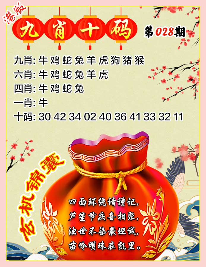 港彩印刷图库：028期九肖十码