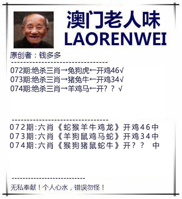 J2开奖现场：074期澳门老人味