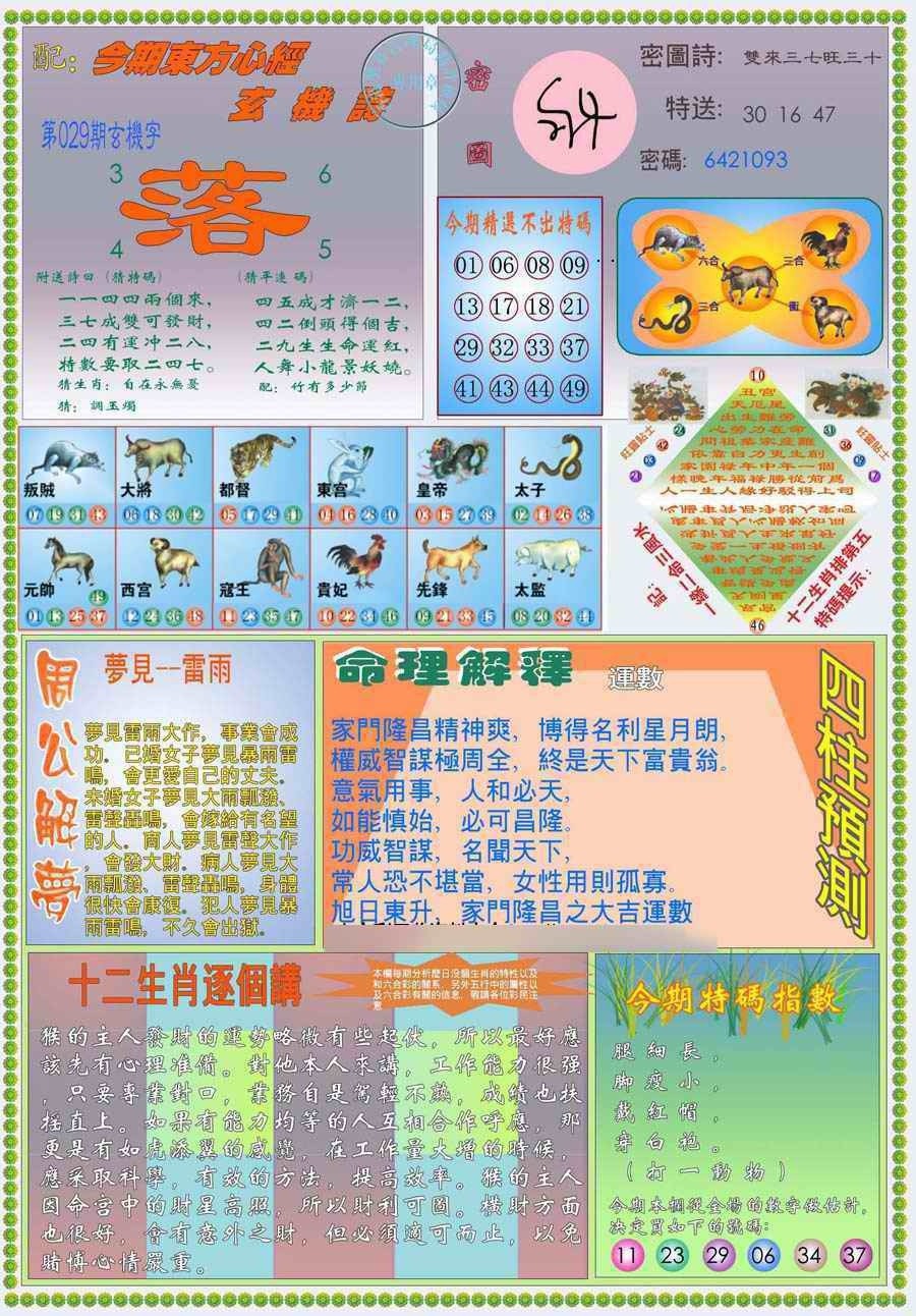 香港王中王：029期(新版)东方心经B