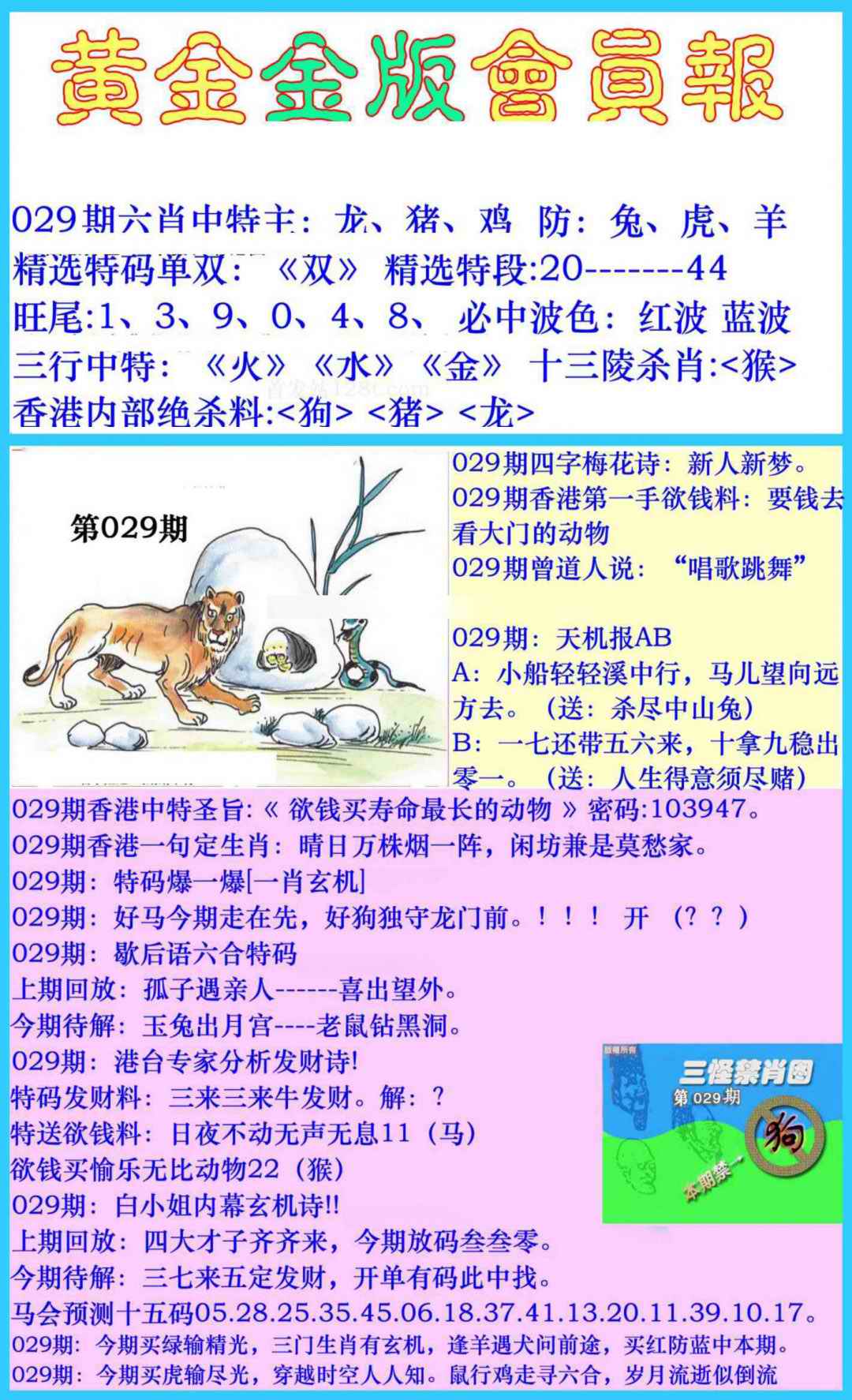 029期：黄金金版会员报，新一代管家婆 - 天下彩