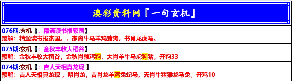 澳门六合彩：076期澳门一句玄机