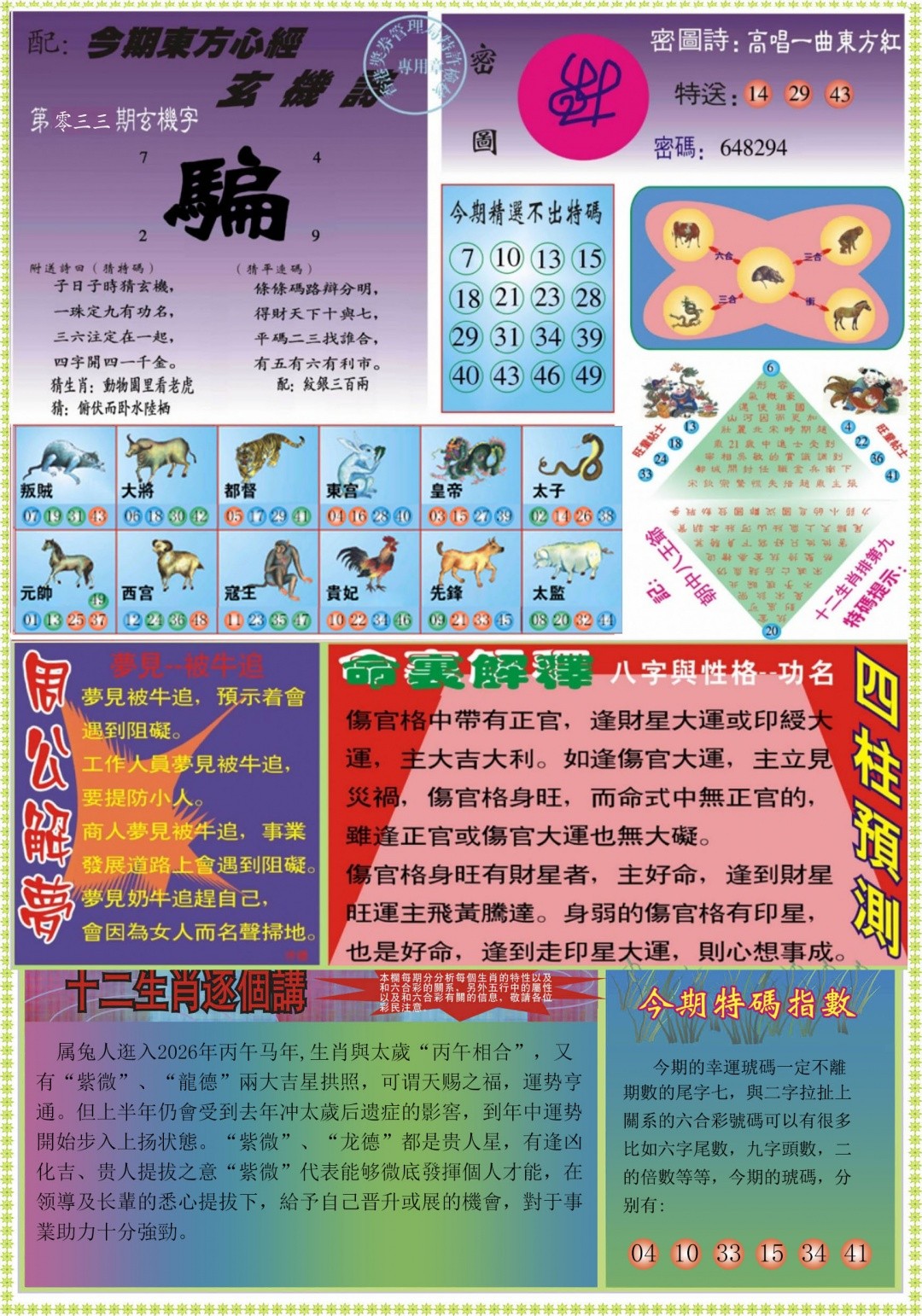 彩民之家牌论坛：033期东方心经B