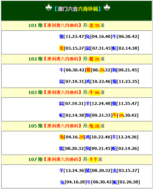 澳门挂牌：107期澳利澳六肖18码