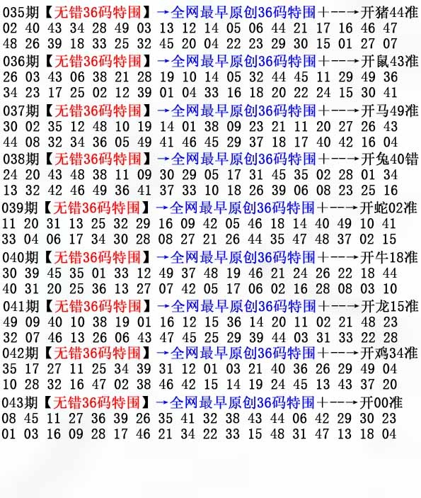 043期天空彩票：36码特围