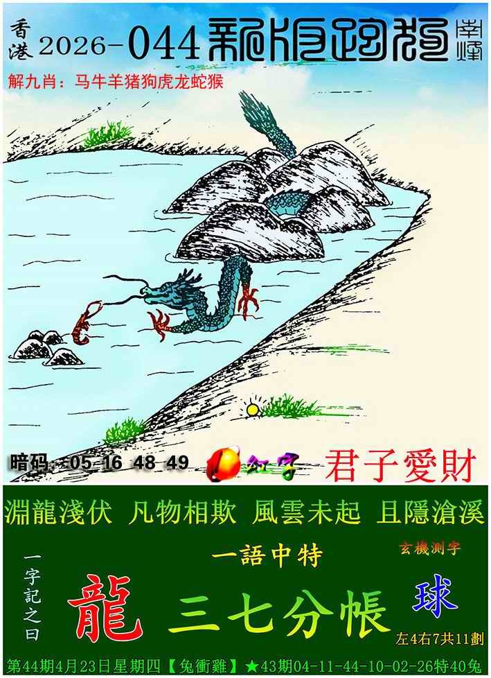 六合资源044期：新版跑狗图