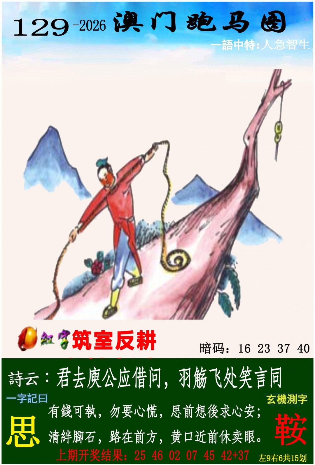 马会传真：129期跑马图