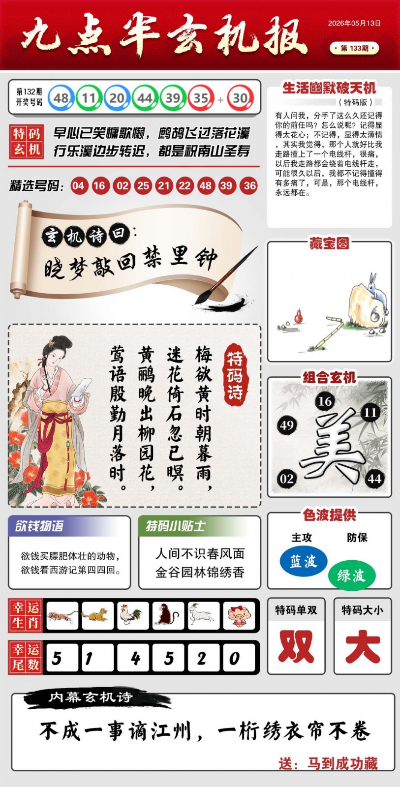 彩图大全133期：九点半玄机报