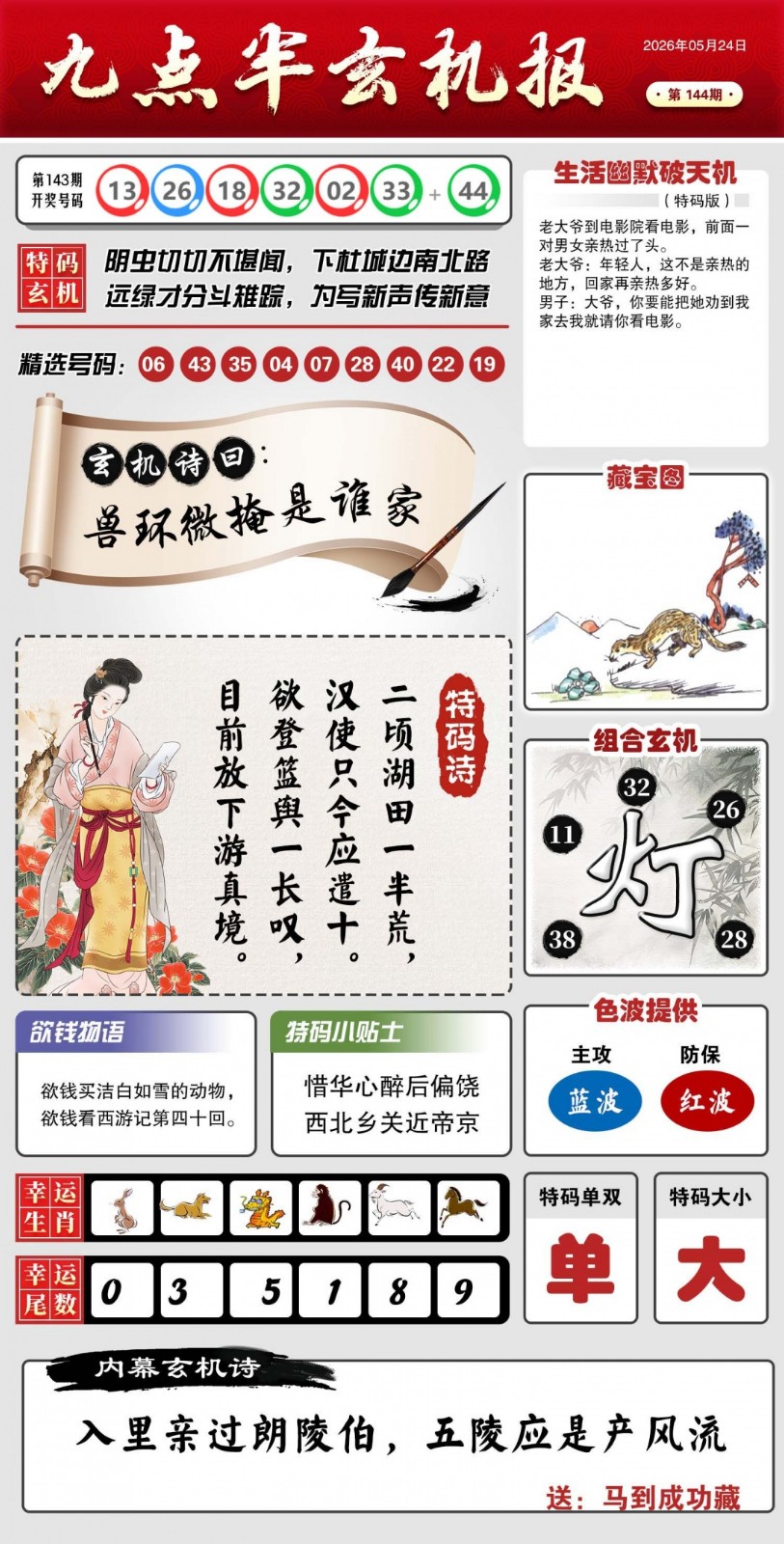 澳门彩跑狗图：144期九点半玄机报