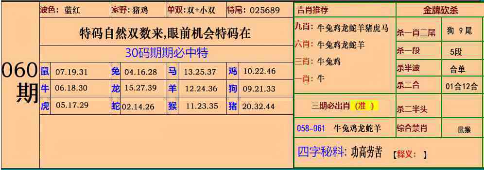 平特一肖060期：小鱼儿30码期期中