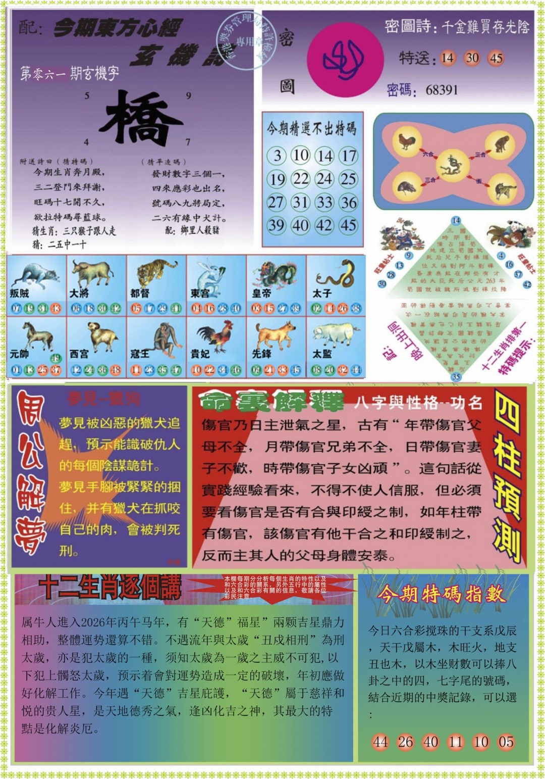 六合彩开奖网：061期东方心经B