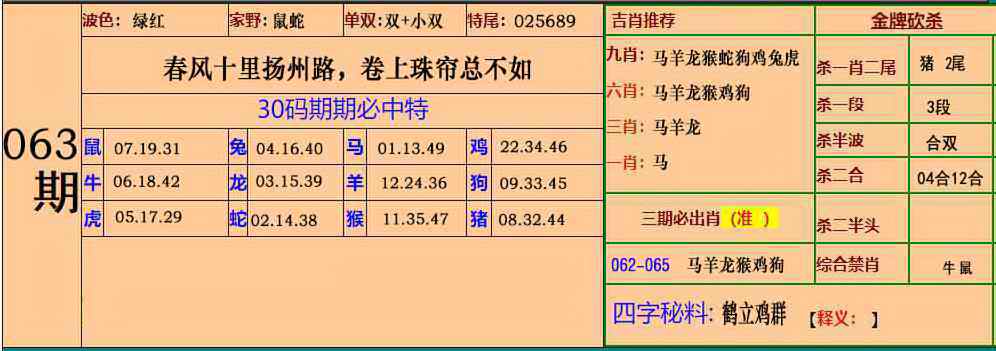 香港挂牌063期：小鱼儿30码期期中