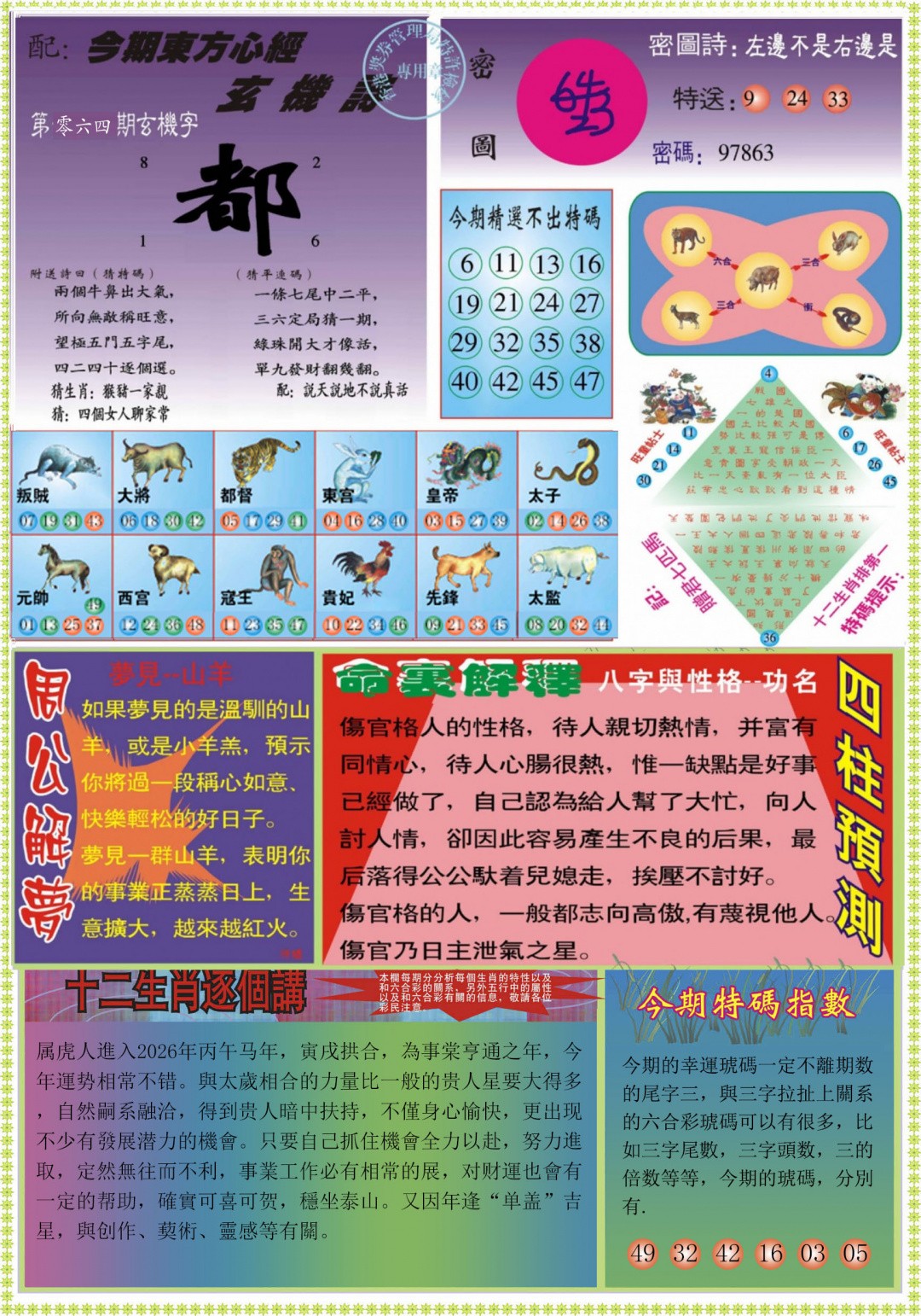 澳门马会传真：064期东方心经B