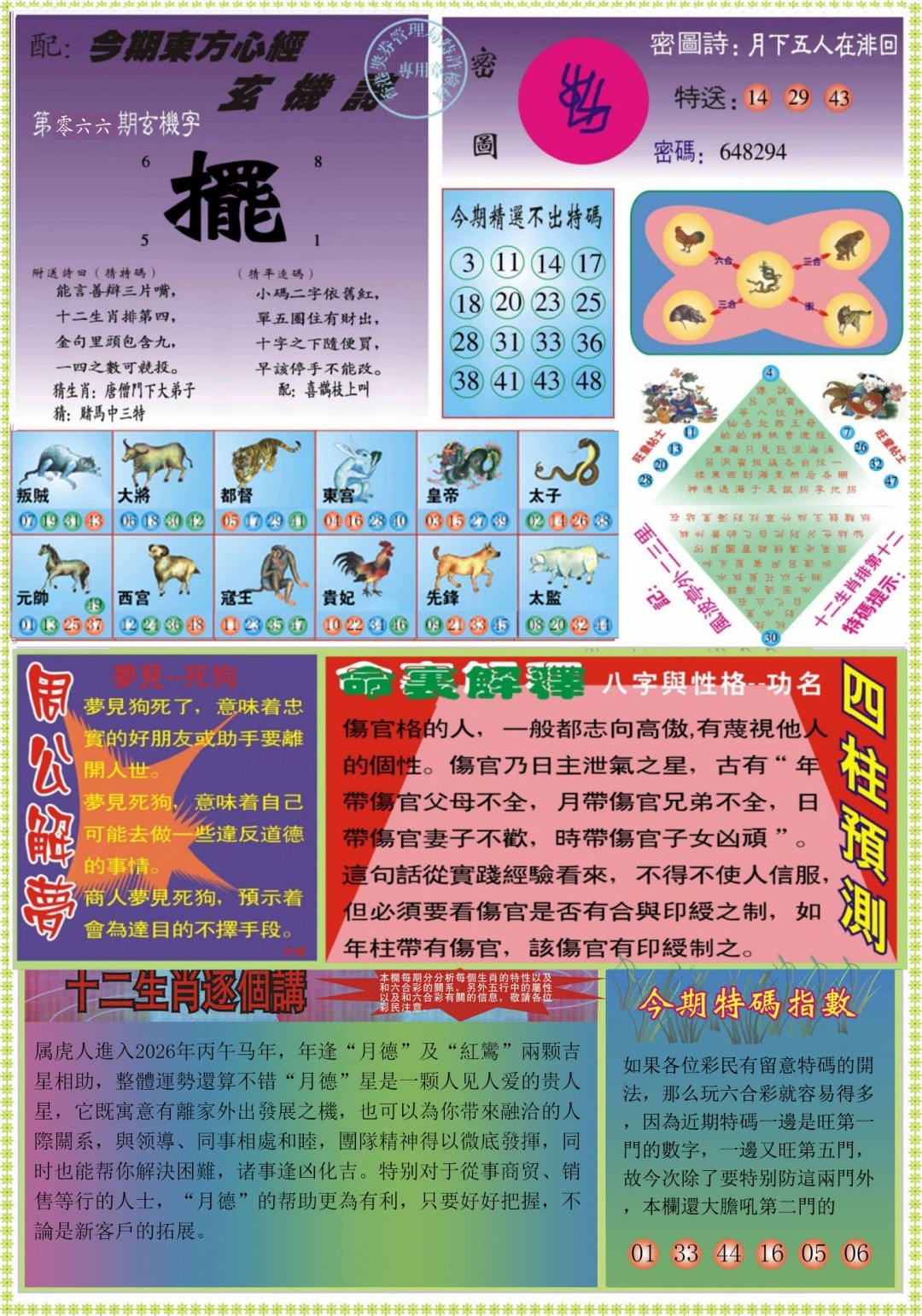 六合图库：066期东方心经B