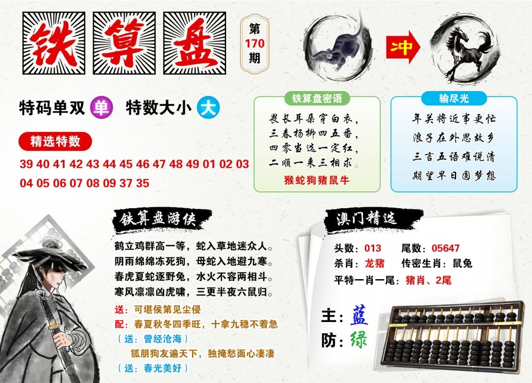 跑狗论坛：170期澳门铁算盘