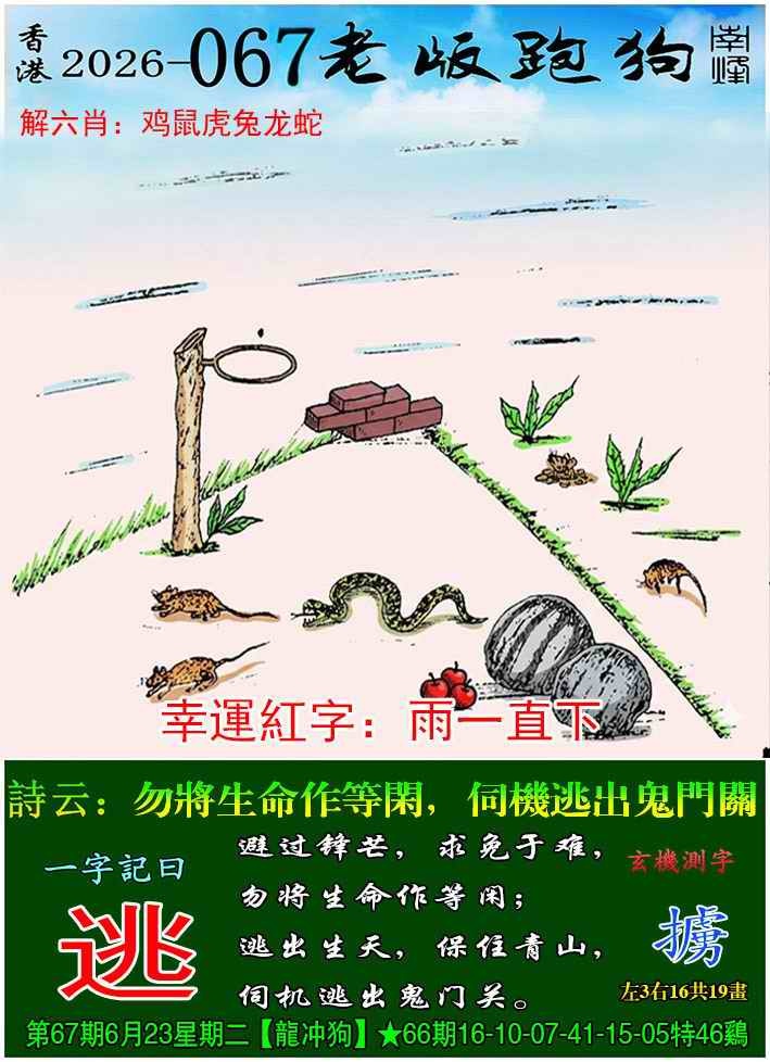 香港六合彩-狗狗系列：067期老版跑狗图