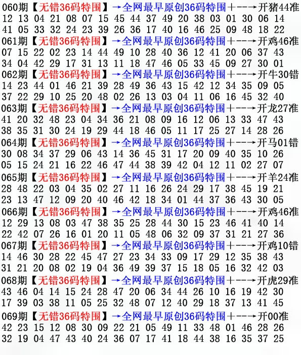 香港赛马会：069期36码特围