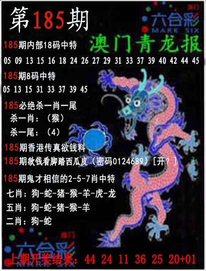 全年图纸图库185期：青龙报