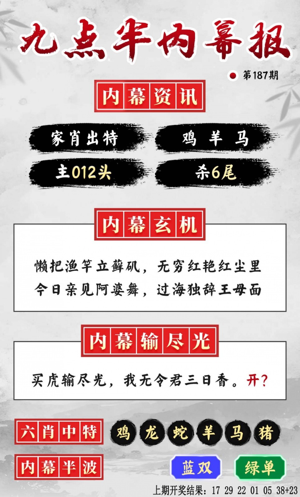 澳门彩色图库187期：九点半内幕报