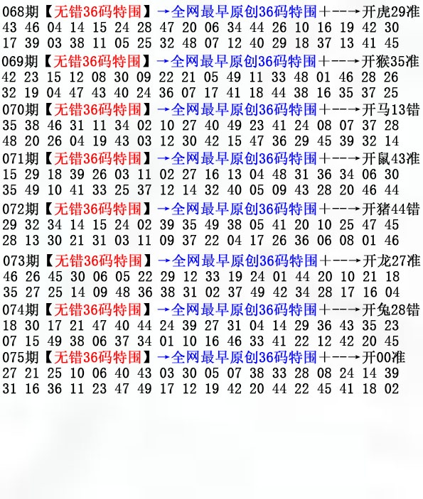 香港彩色图库075期：36码特围