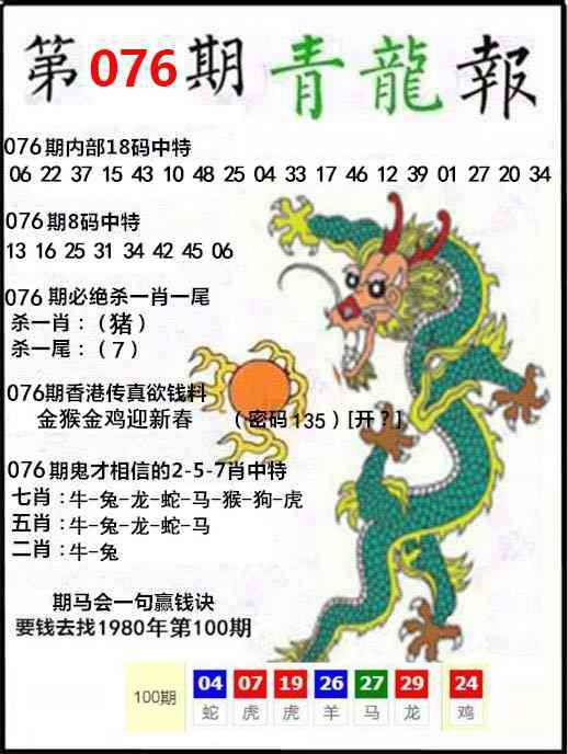 小鱼儿30码期期中076期：青龙报