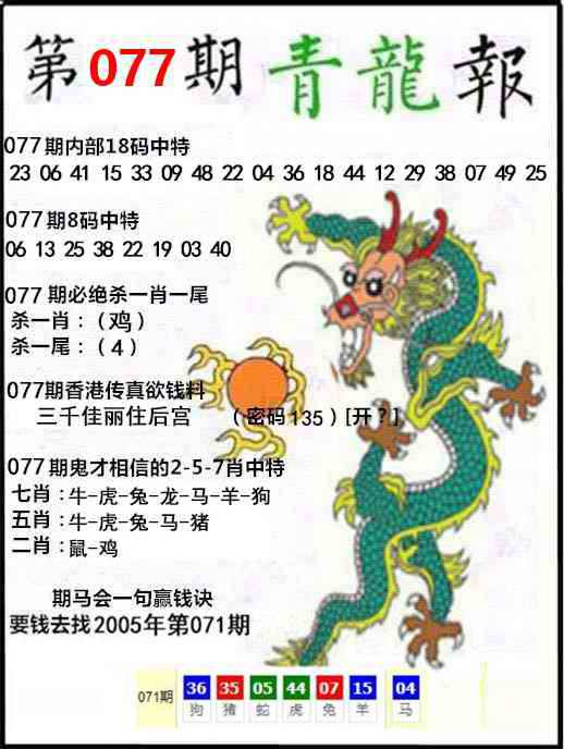 跑狗彩图077期：青龙报