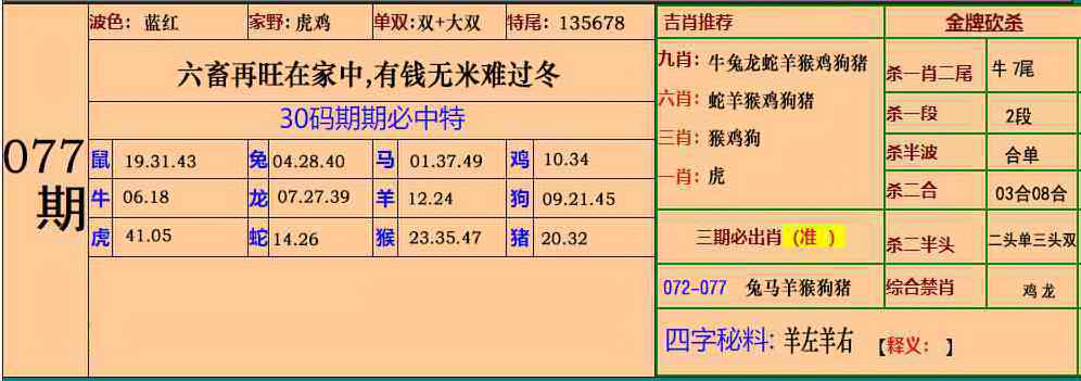 香港六合彩资料图库077期：小鱼儿30码期期中