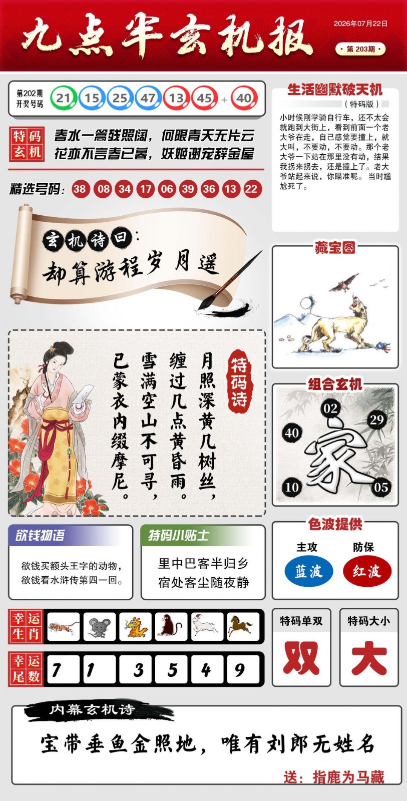 彩票论坛全网最准203期：九点半玄机报