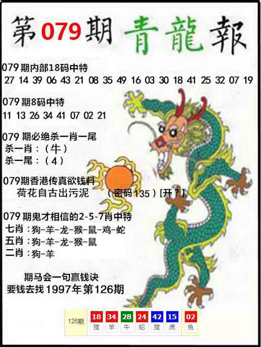 澳门青龙：079期青龙报
