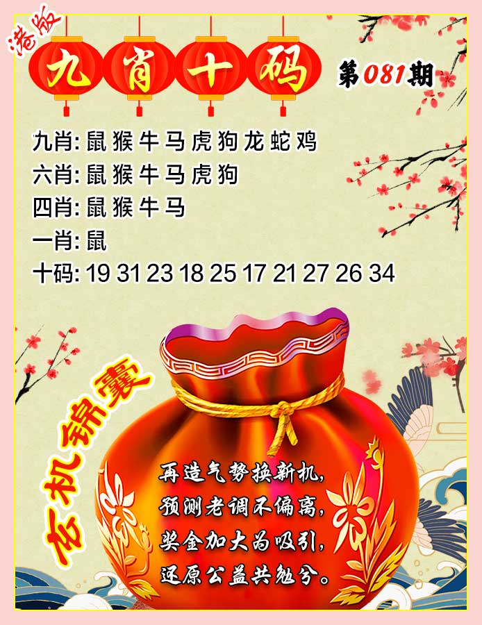 168开奖081期：九肖十码