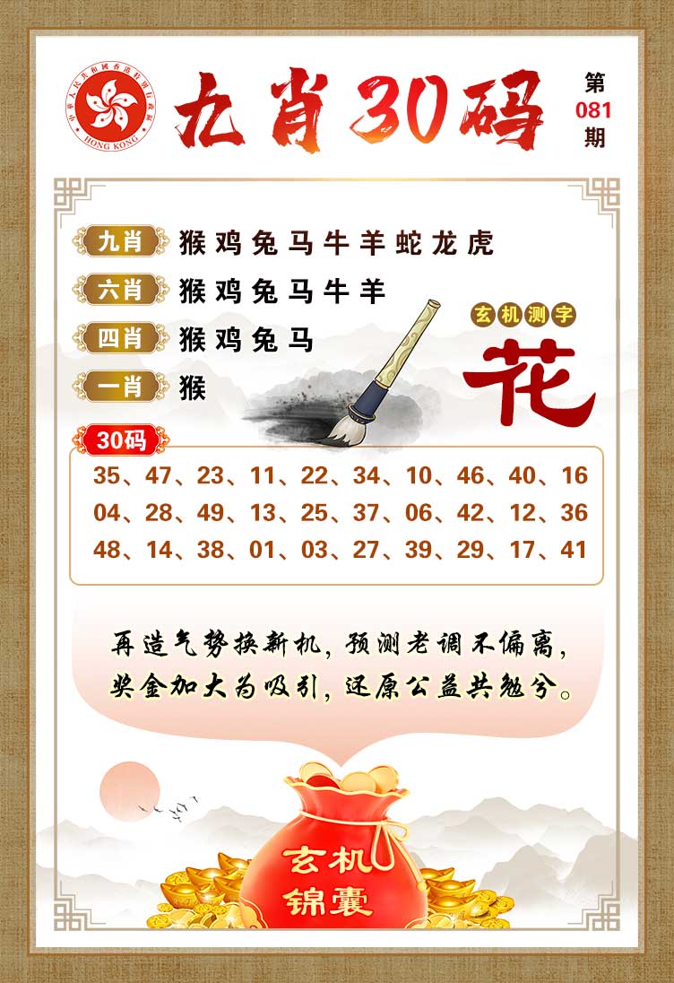 港澳午夜彩：081期九肖30码