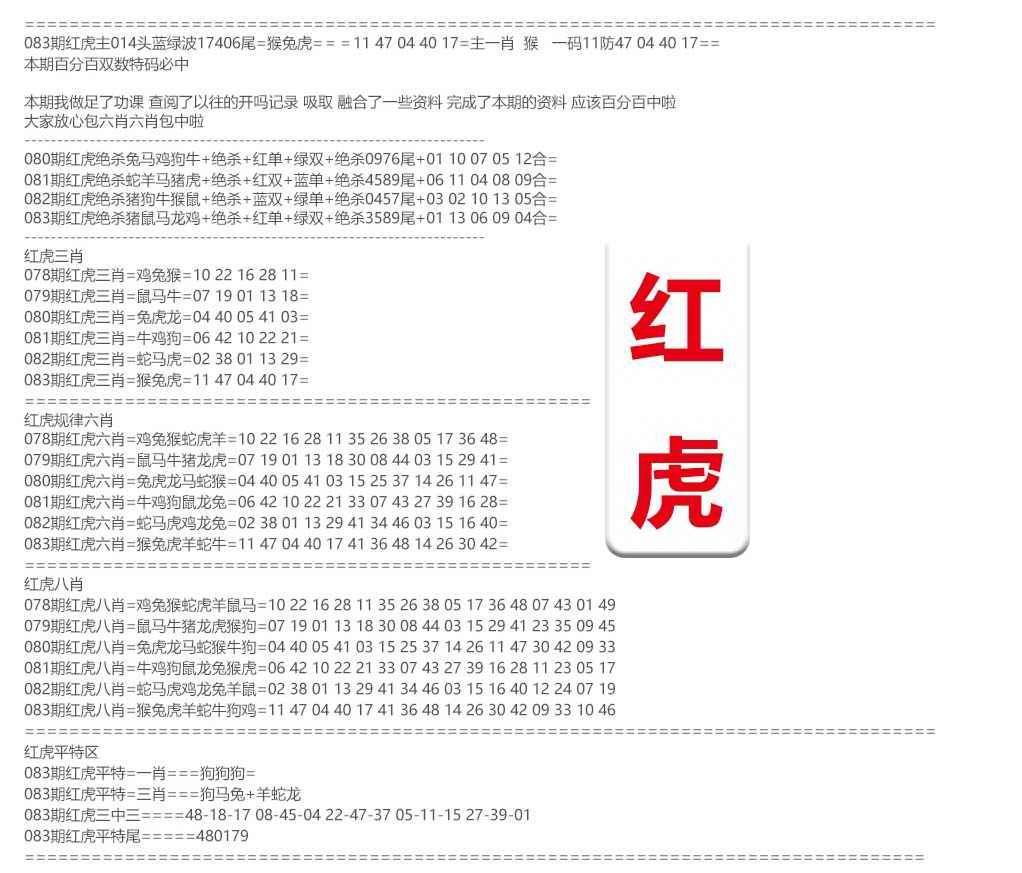 全年历史图库083期：红虎综合资料