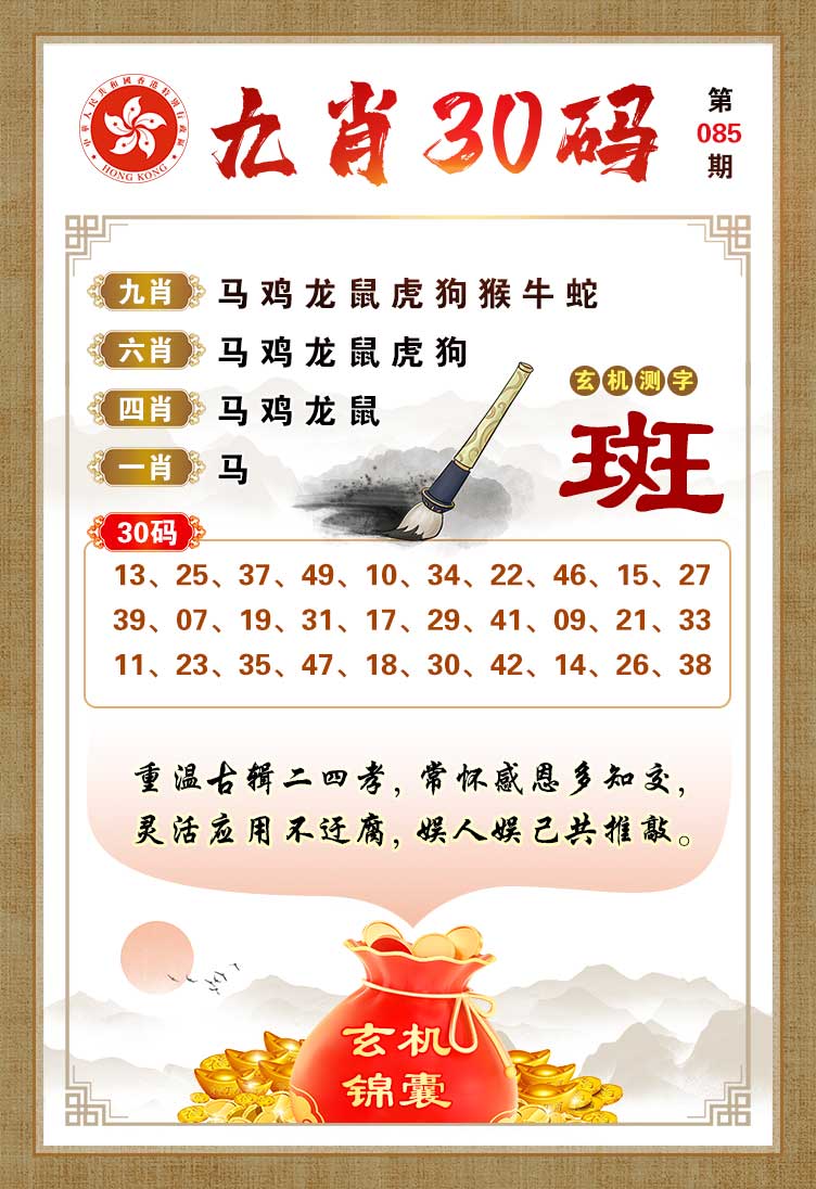 全网最准085期：九肖30码