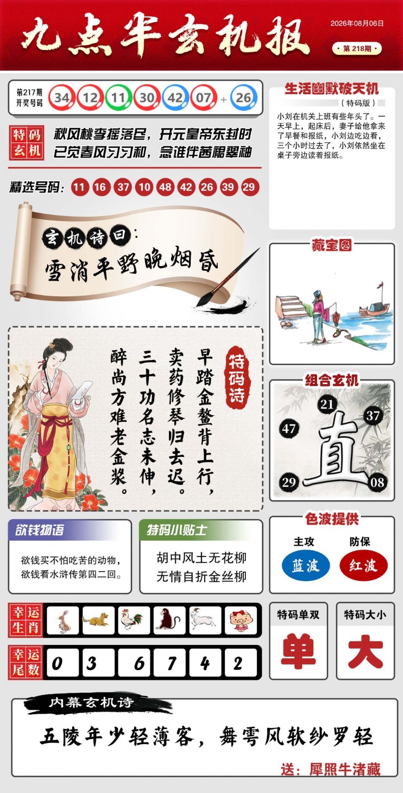 开奖记录结果218期：九点半玄机报