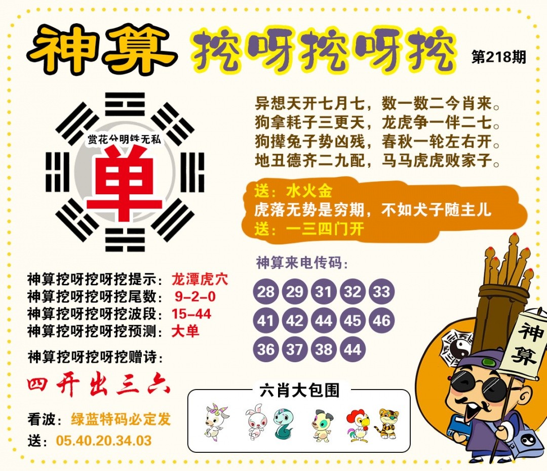 天机阁心水218期：神算挖呀挖
