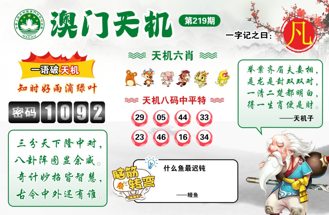 澳彩全年历史图库219期：澳门天机
