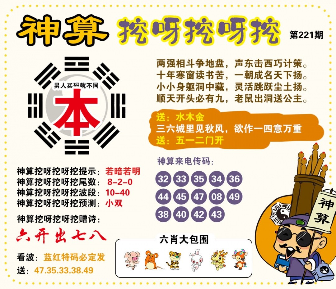 港彩印刷图库221期：神算挖呀挖