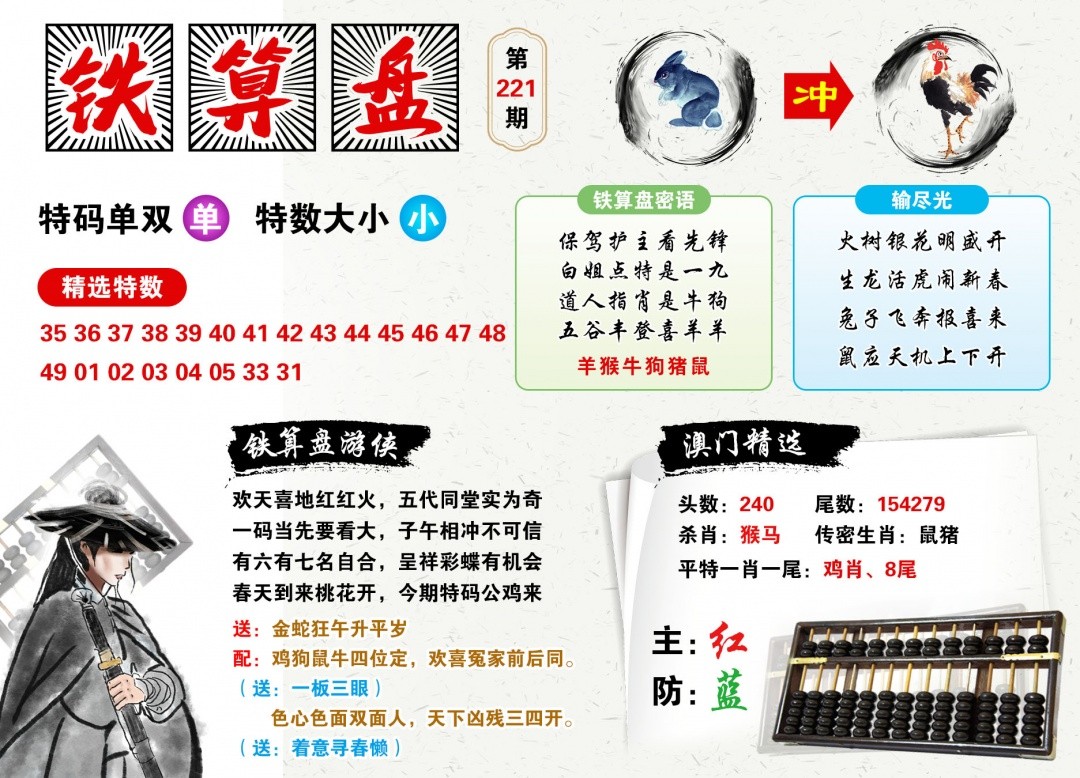 天机阁心水221期：澳门铁算盘