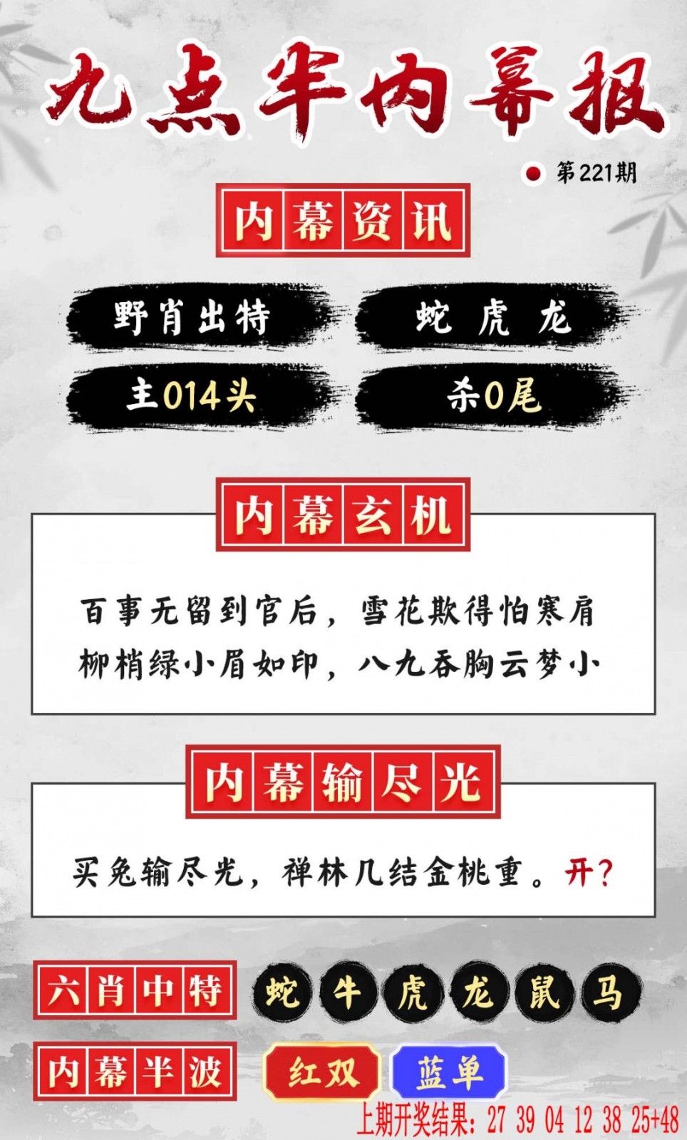 澳门跑狗论坛221期：九点半内幕报