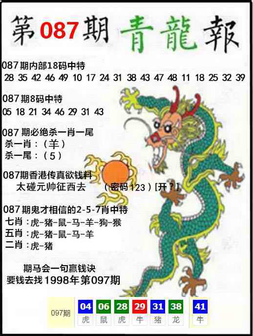 红姐图库：087期青龙报